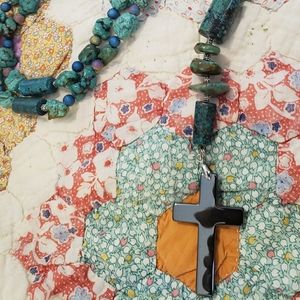 All Natural Turquoise and Druzy Rosary over 30 in.